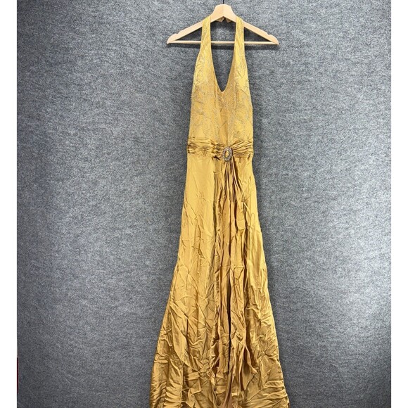 Jovani Dress Women 4 Beige Maxi Long Sleeveless Halter Neck Zipper Silk Lined - Picture 3 of 5